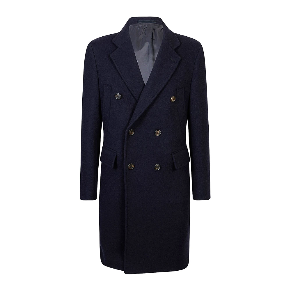 Eleventy Men's Blue Double-Breasted Coats, 2XL, Double-Breasted Wool Cashmere Coat