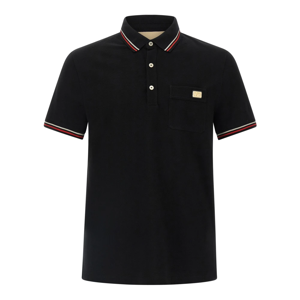 Valentino Garavani Men's Black Cotton Piqué Polo Shirt With Vlogo Patch