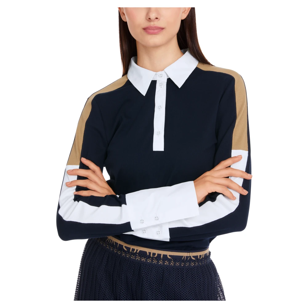 Marc Cain Navy Polo Shirt Klassieke Stijl Blue Dames