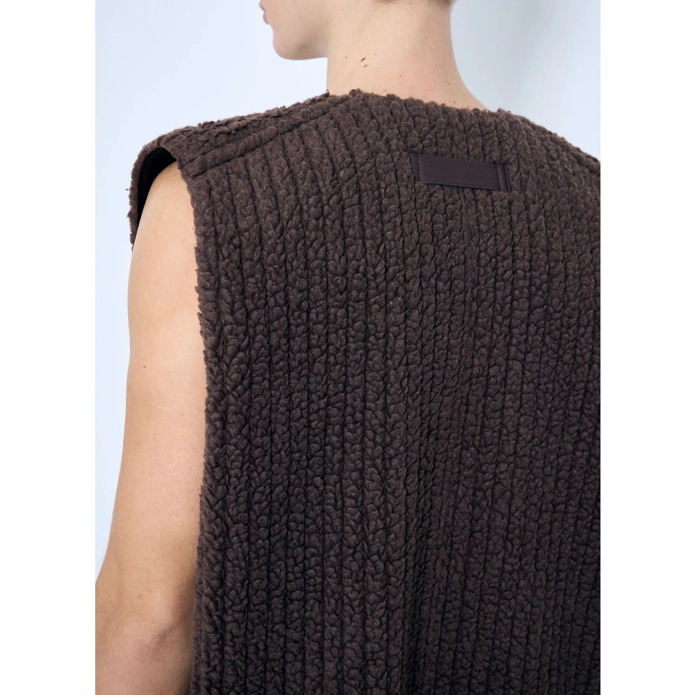 Issey Miyake Geribbelde Fleece Gilet met Ritszakken Brown Heren