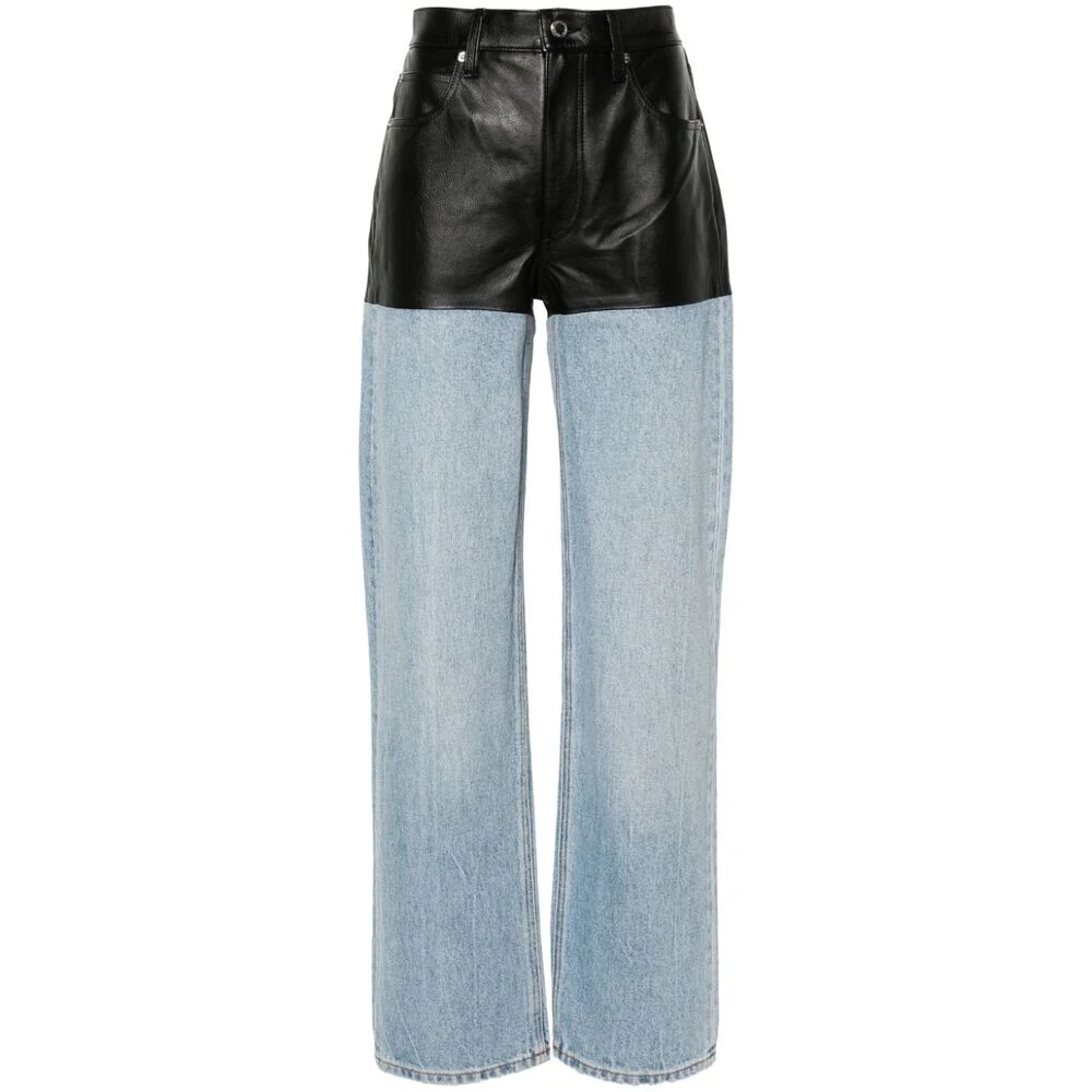 Alexander wang Blauw Zwarte Denim Jeans met Leren Paneel Blue Dames