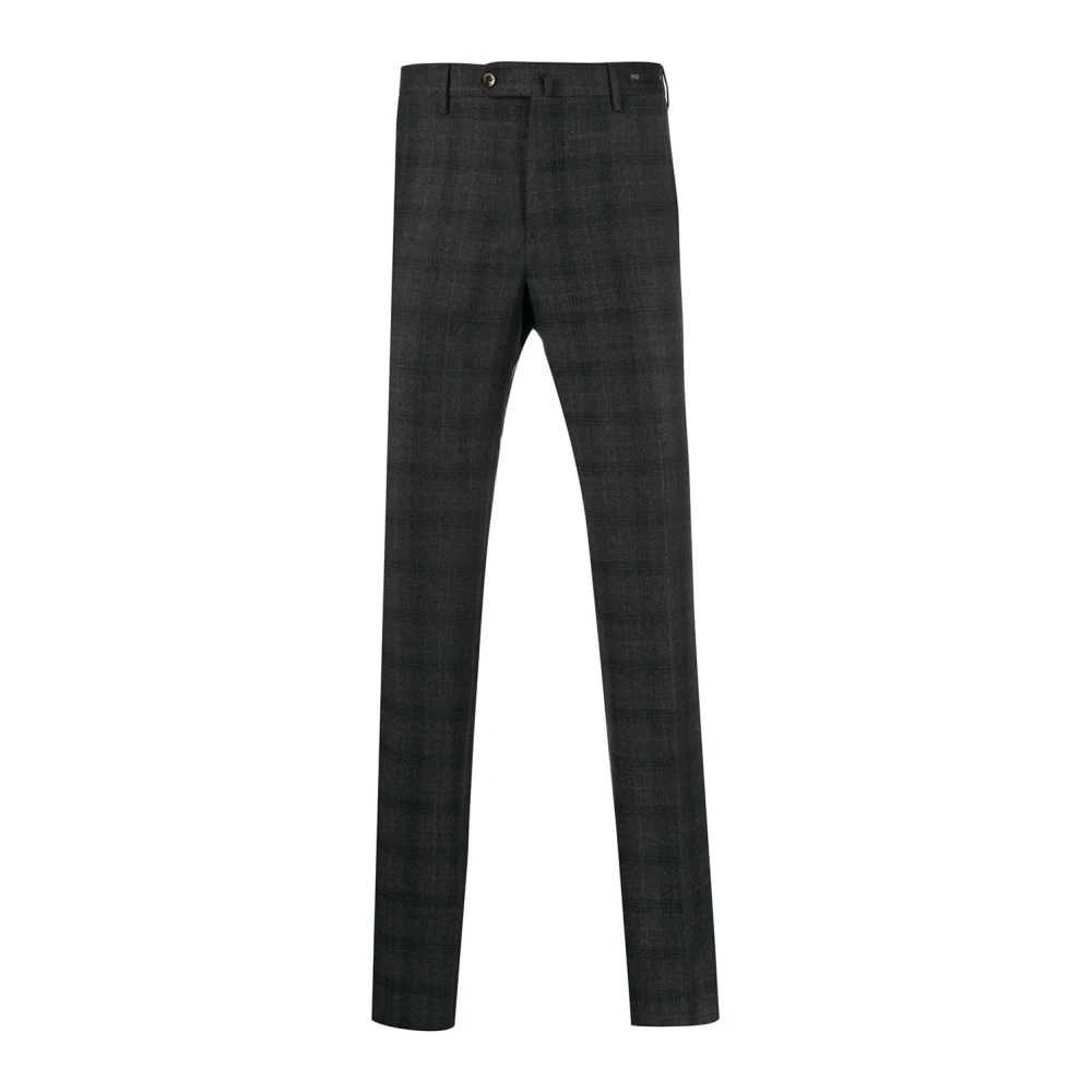 PT Torino Geruite Slim Fit Wollen Broek Gray Heren