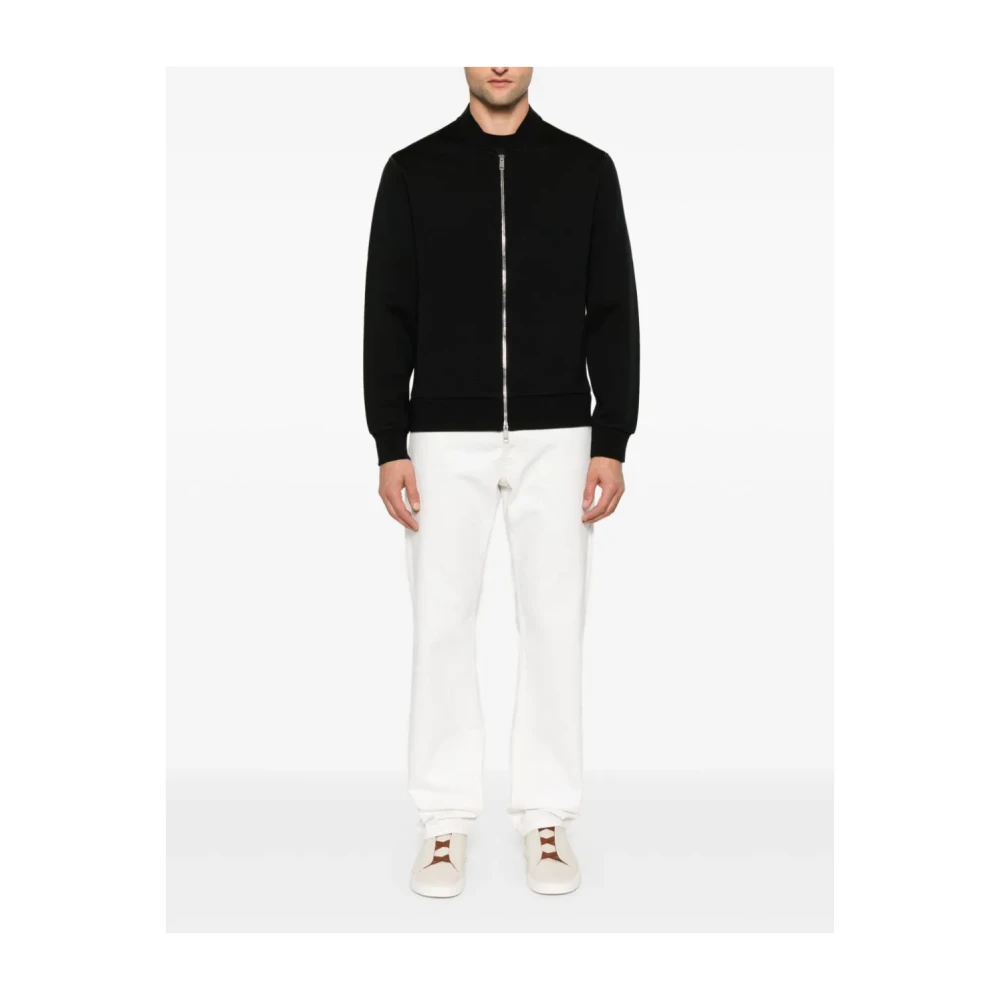 Z Zegna Zwarte Trui met Ritssluiting en Zakken Black Heren
