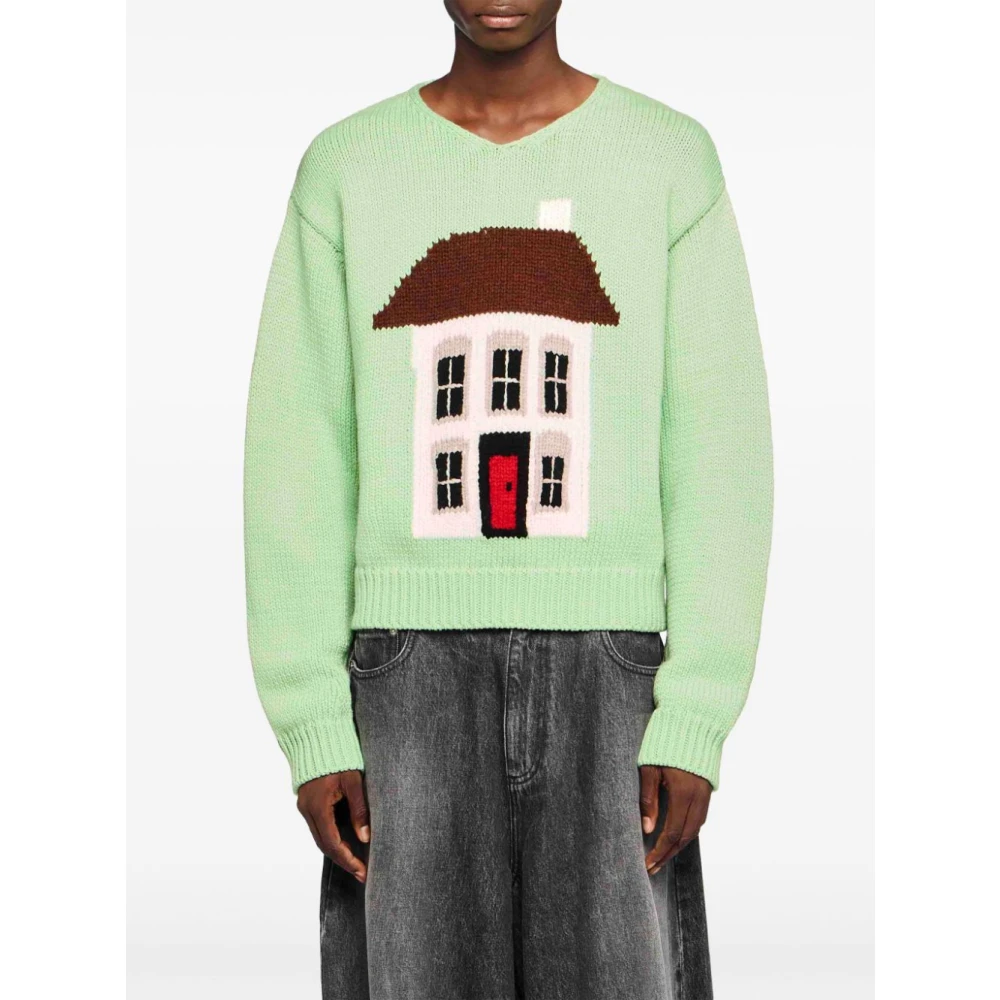 JW Anderson Groene Sweater met Huis Motief Green Heren