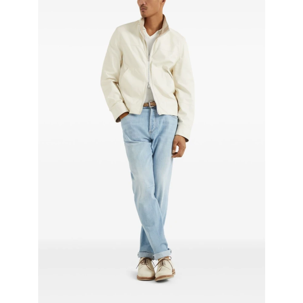 BRUNELLO CUCINELLI Witte Staande Kraag Jas White Heren