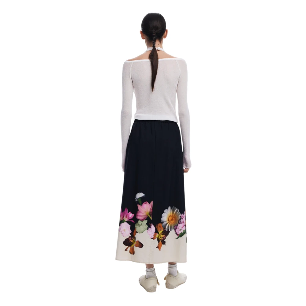 Desigual Zwarte Bloemen Katoenen Rok Black Dames
