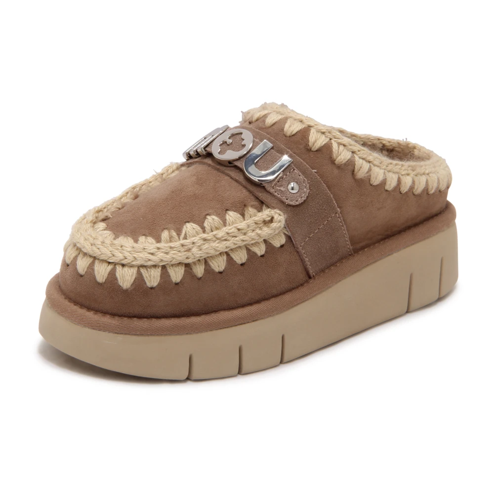 Mou Beige Mules, Female, 4 Uk, Bounce Clog Metal Logo