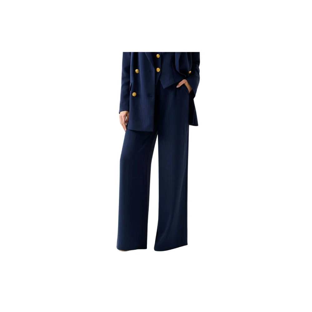 Guess Women's Blue Marciano Pinstriped Trousers - Wide Trousers - Xs - Trousers