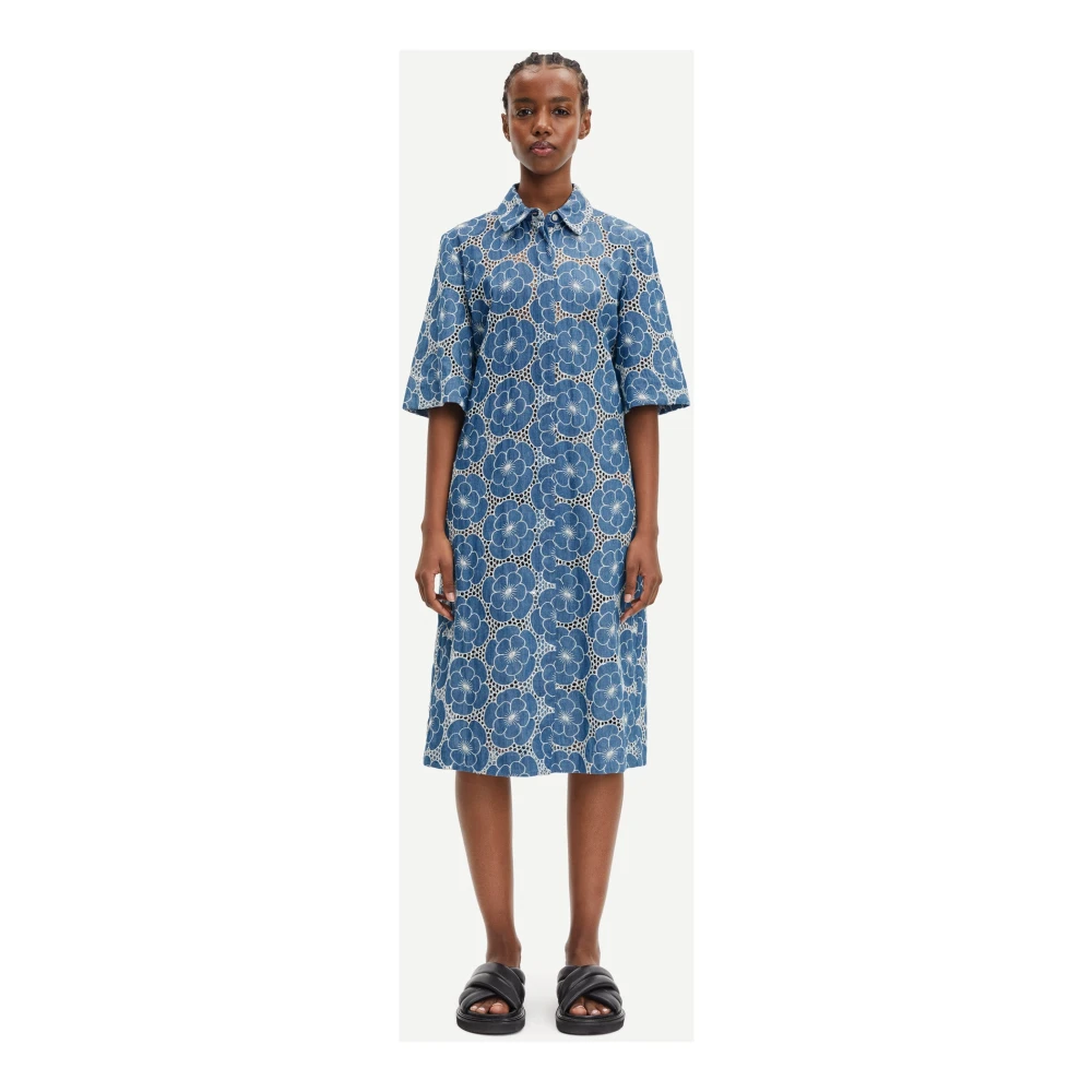 Samsøe Bloemenprint Midi Jurk Blue Dames