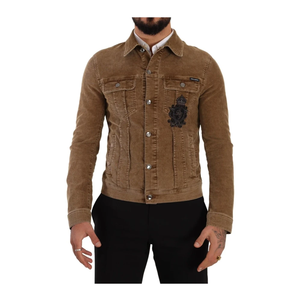 Dolce & Gabbana Men's Brown Light Jackets,, Corduroy Jacket With Crown Embroidery Medium