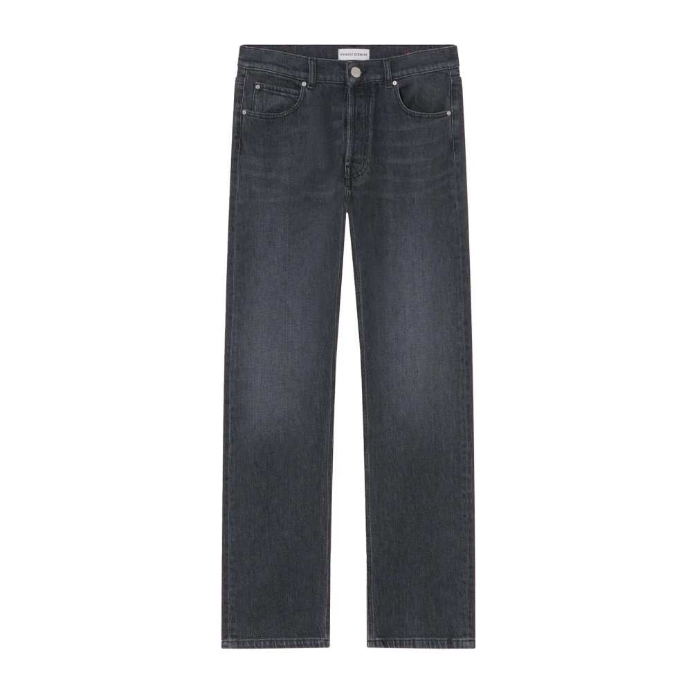 Pinko Black Straight Fit Jeans, Female, W28, Leyda Loose Denim Dark Grey Straight Jeans