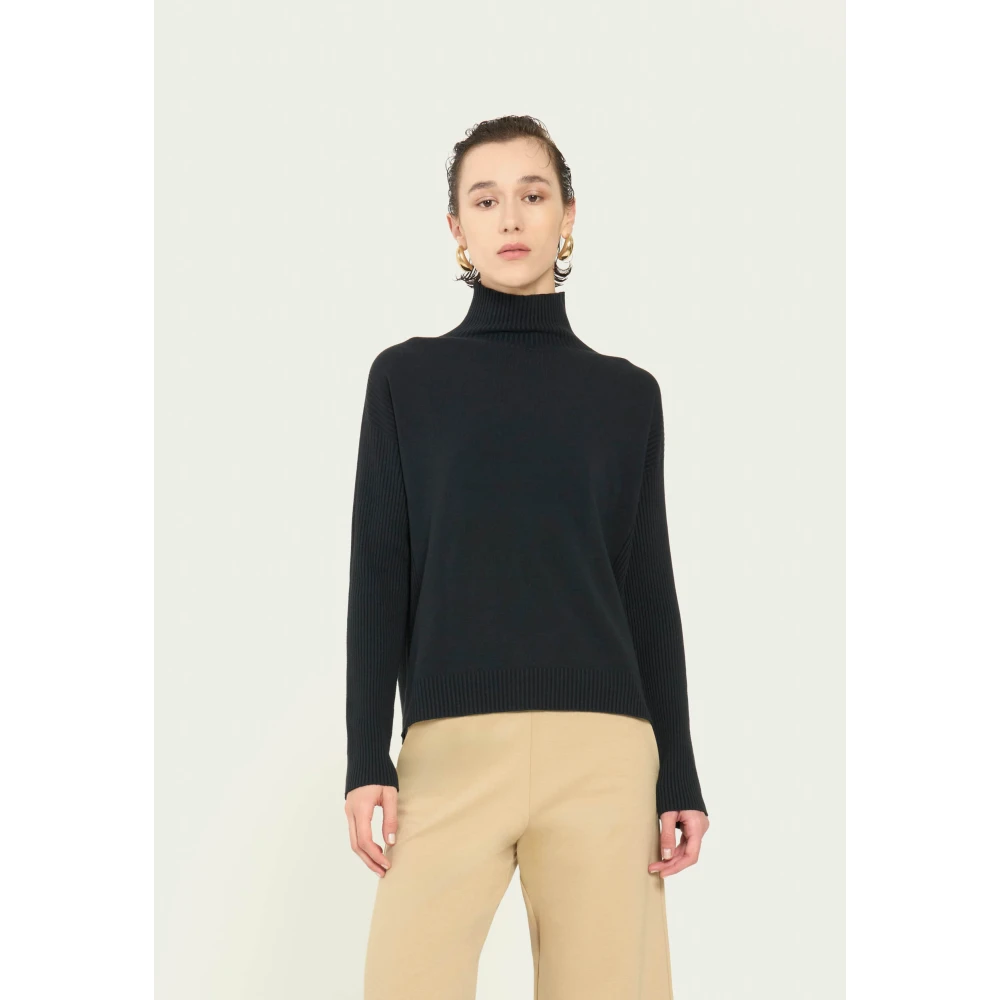 Vicario Cinque Ribbed Sleeve Crater Neck Sweater Black Dames