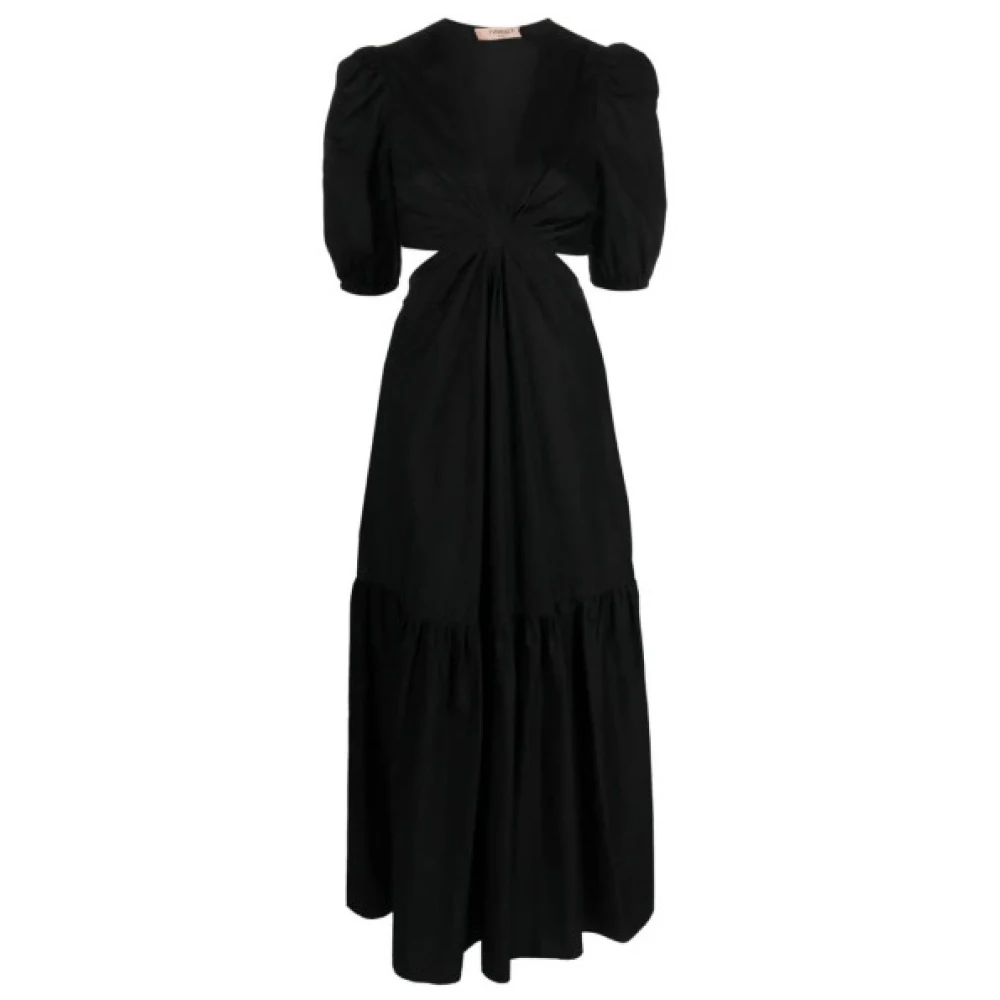 Twinset Lange katoenen popeline jurk met ajour Black Dames