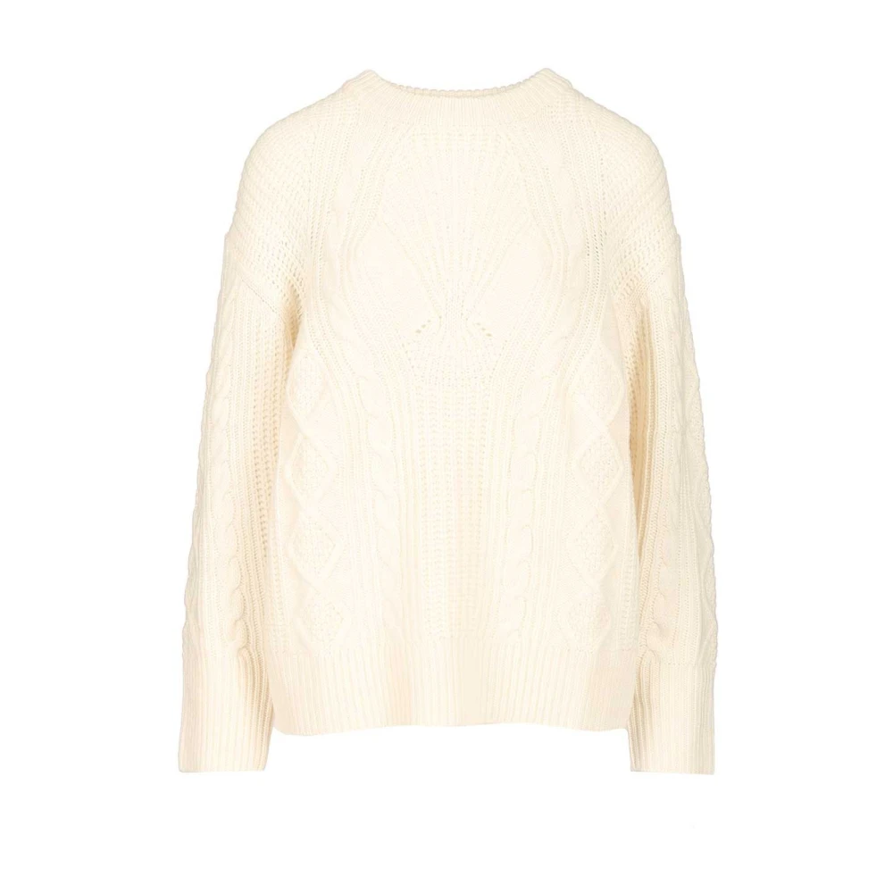 Loulou Studio Women's White Round-Neck Knitwear, S, Silva Cable Knit Jumper