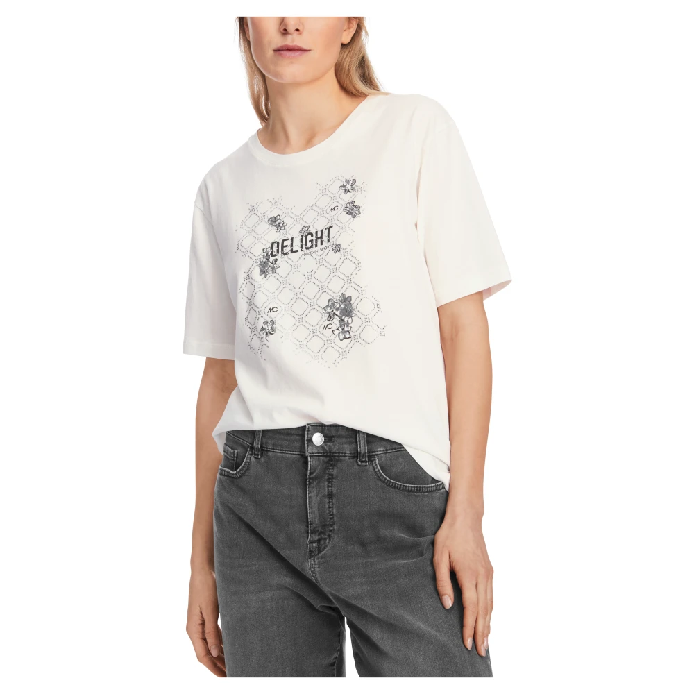 Marc Cain Glitter Motief Katoenen T-shirt White Dames