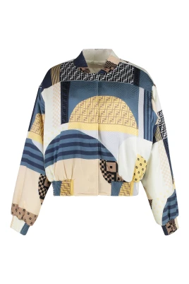 Vändbar Satin Bomberjacka Patchwork Stil