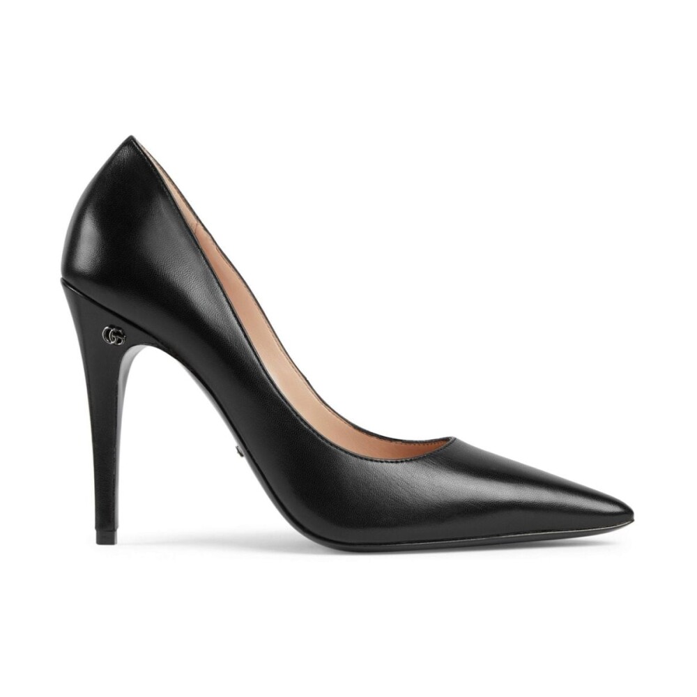 Black leather pointed toe pumps best sale