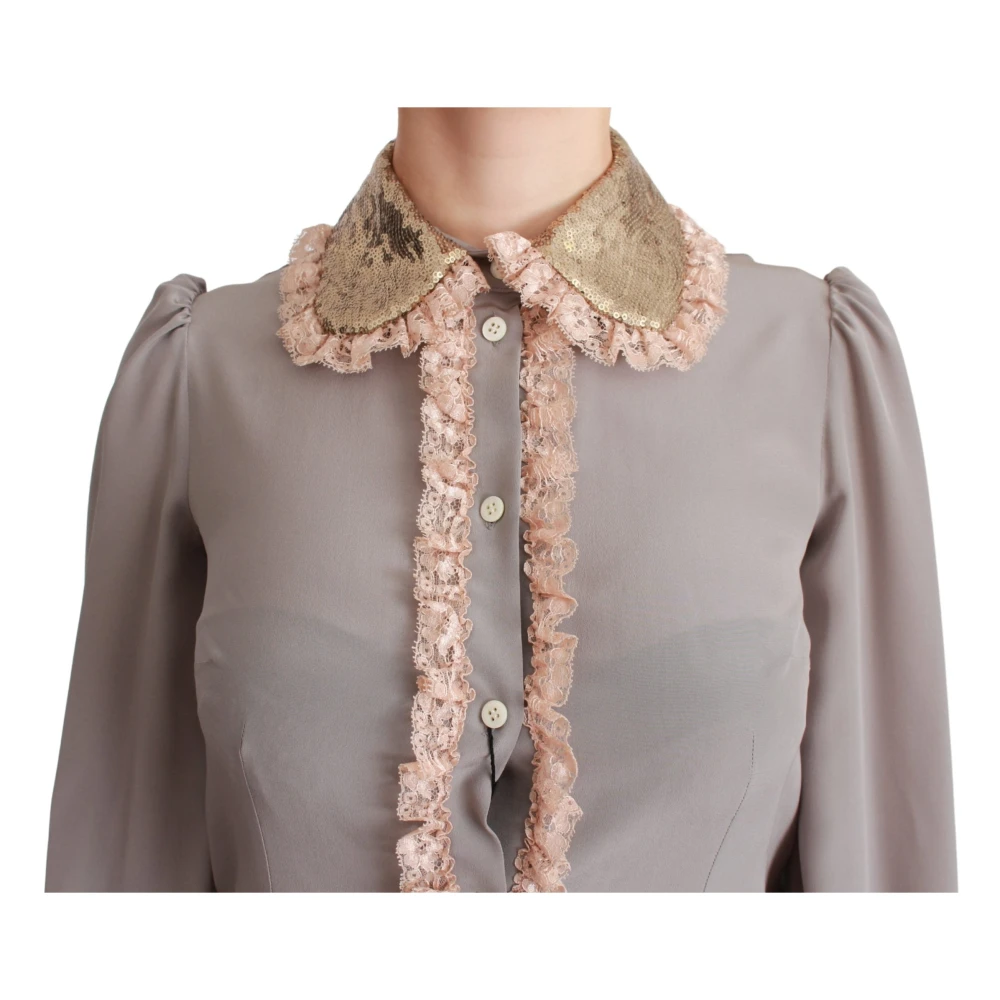 Dolce & Gabbana Grijze Zijden Pailletten Kant Blouse Gray Dames