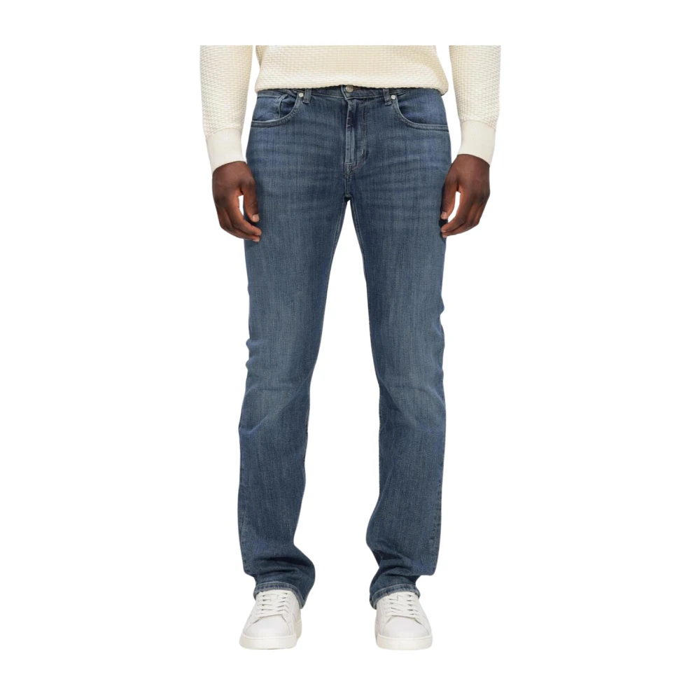 7 For All Mankind Blue Straight Fit Jeans, Male, W30, The Straight Jeans