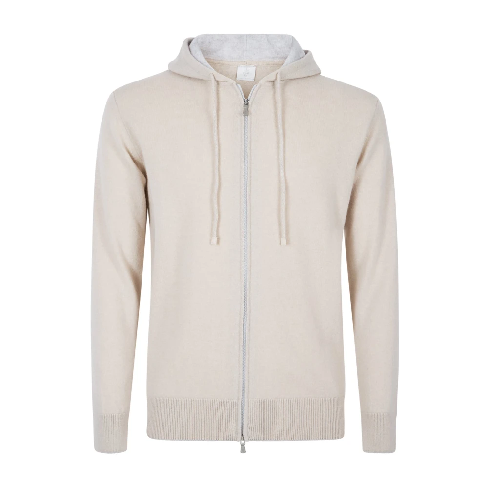 Eleventy Herr Beige Stickade Tröjor 2XL, Kashmir, Maglia Full Zip Cappuccio