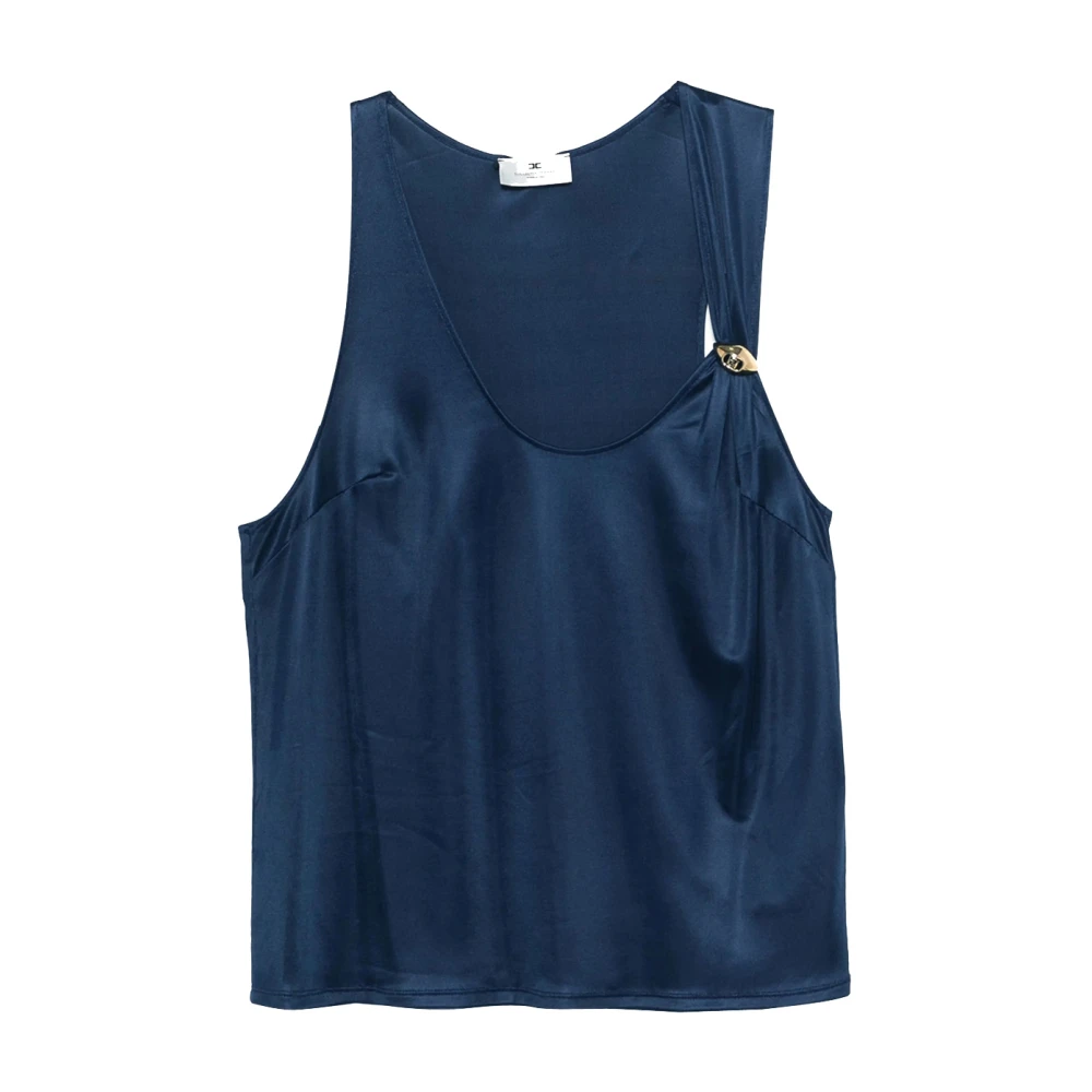 Elisabetta Franchi Women's Blue Sleeveless Tops, S, Jersey Top With Jewel Detail