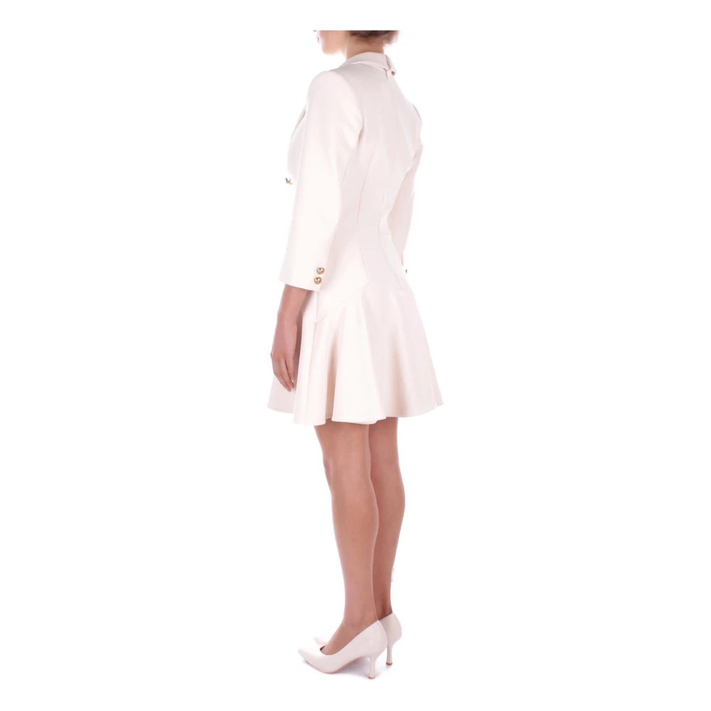 Elisabetta Franchi Stijlvolle Jurken met Logoknoppen Beige Dames