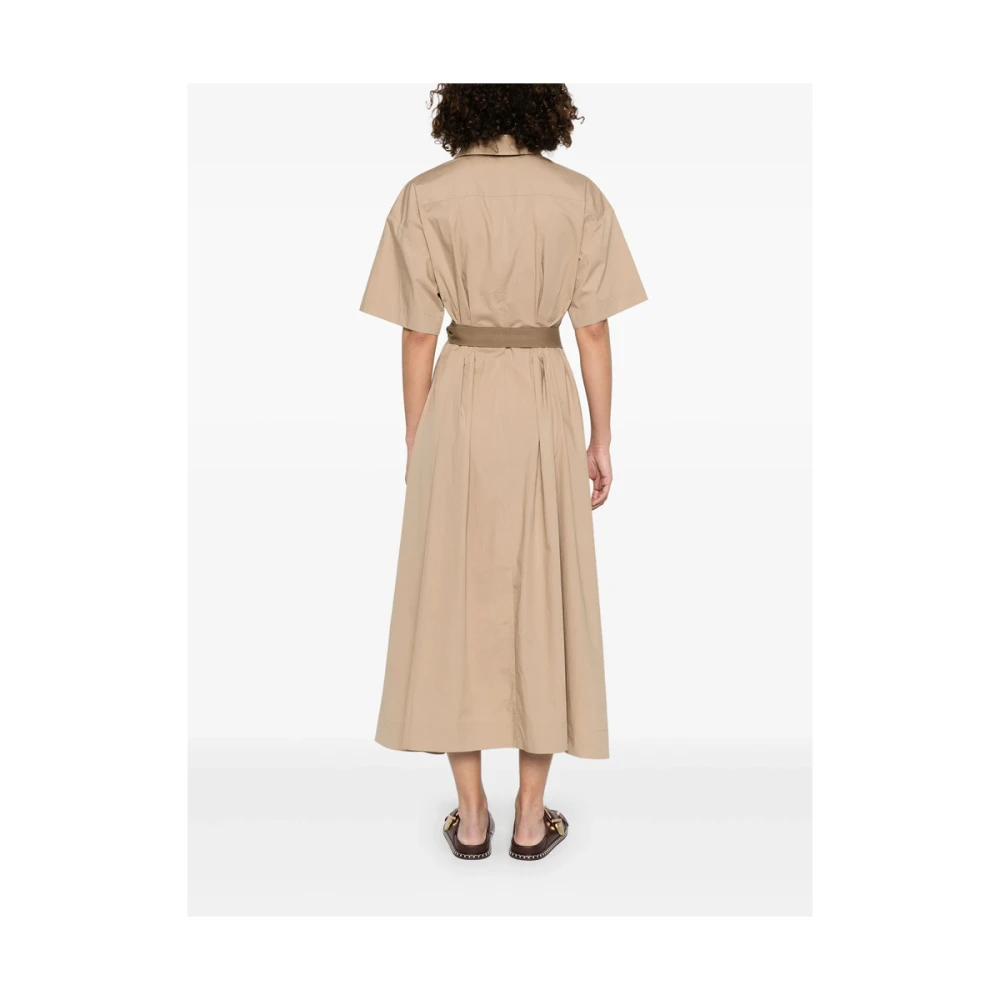 BRUNELLO CUCINELLI Lichtbruine V-hals Jurk met Zakken Brown Dames