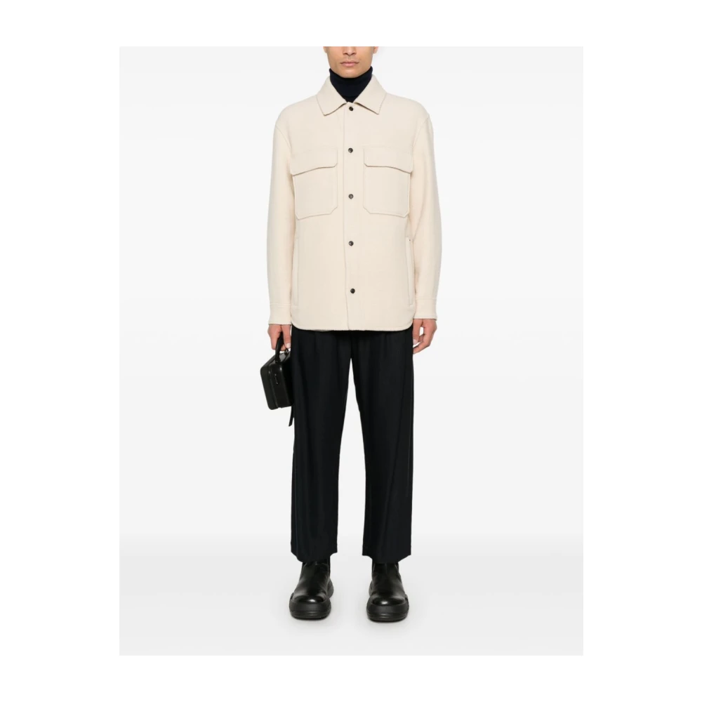 Emporio Armani Witte Herringbone Jas met Geborstelde Afwerking White Heren