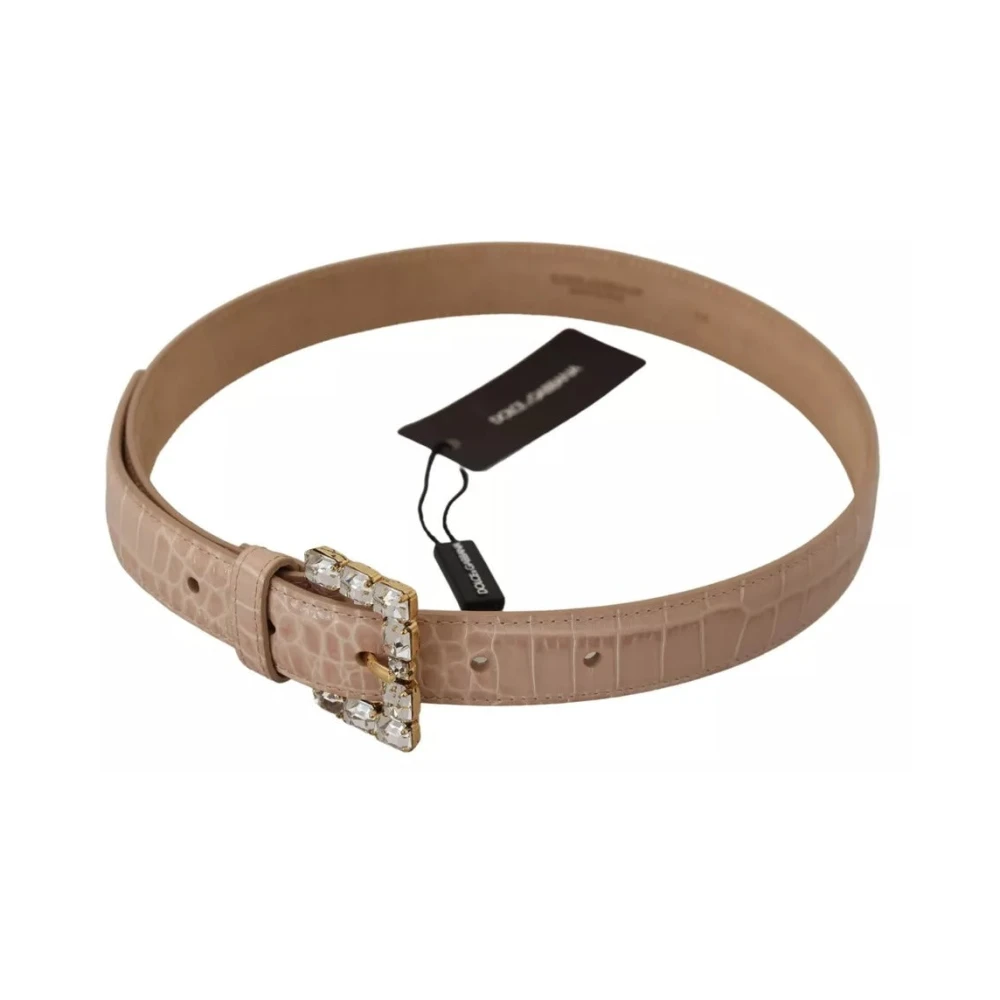 Dolce & Gabbana Beige Lederen Kristallen Gesp Riem Beige Dames