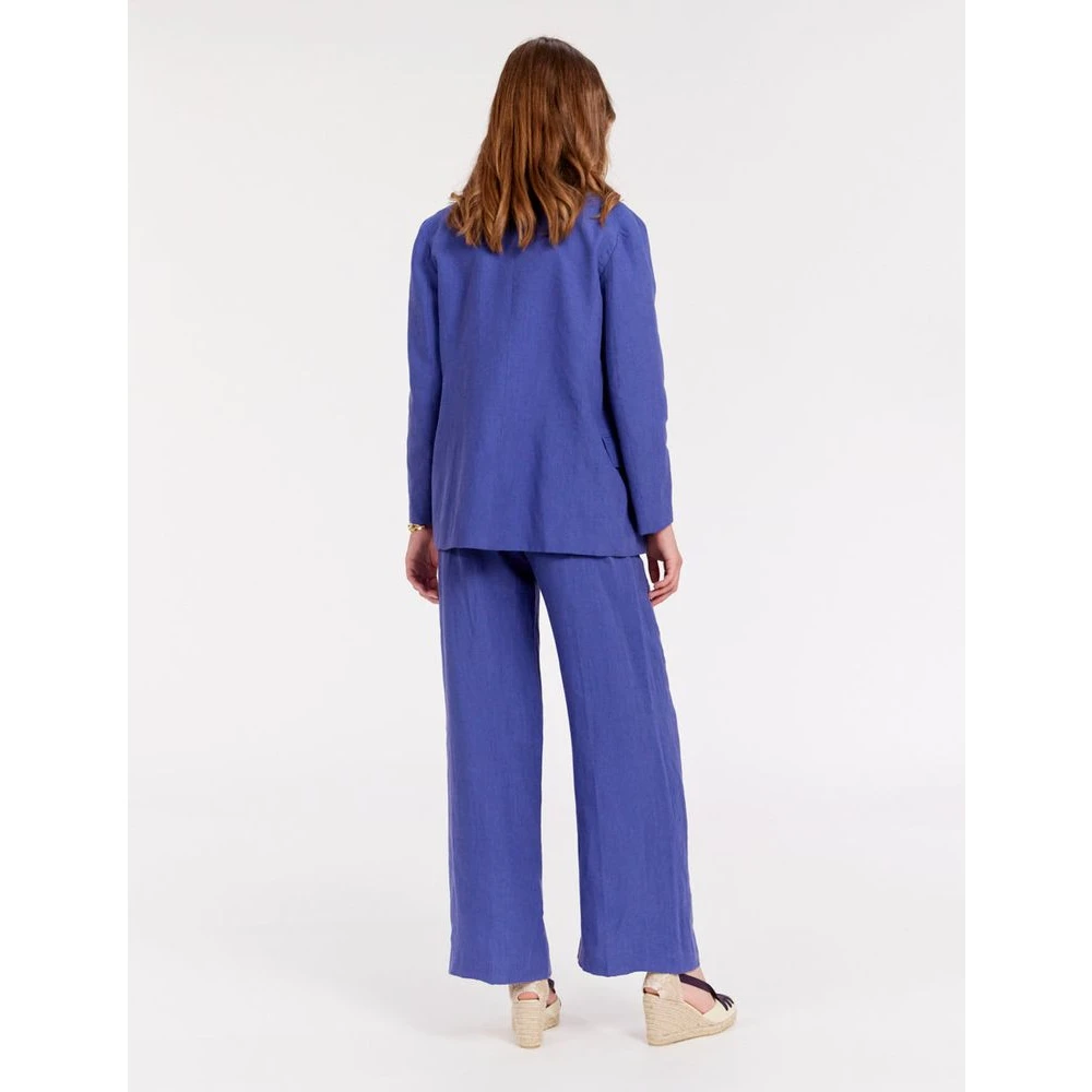 Ines De La Fressange Paris Blauwe Linnen Yohan Jas Elegante Stijl Blue Dames