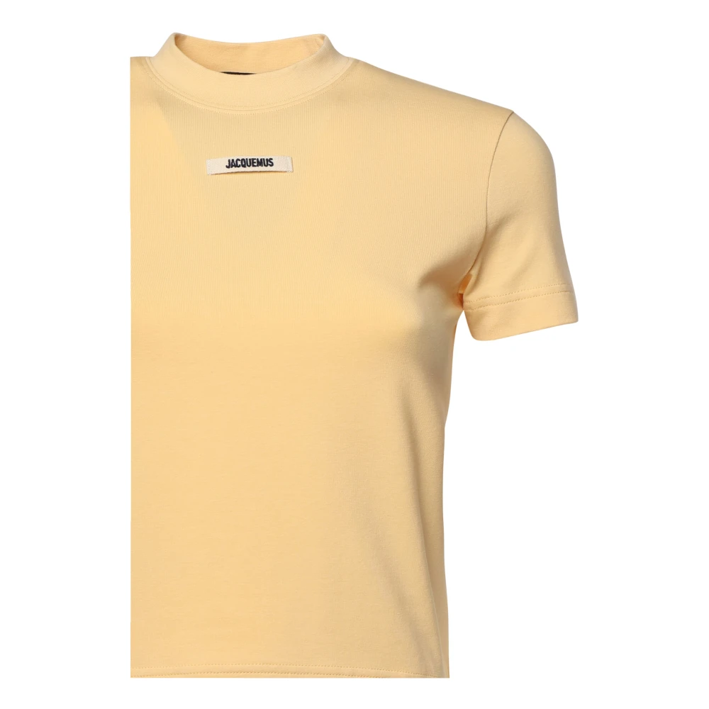 Jacquemus Beige Crewneck T-shirt met Logo Patch Beige Dames