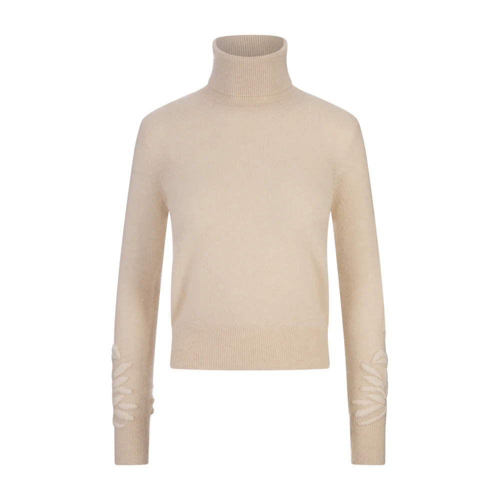 Ermanno Scervino Kashmir Turtleneck Tröja med Broderi Brown, Dam