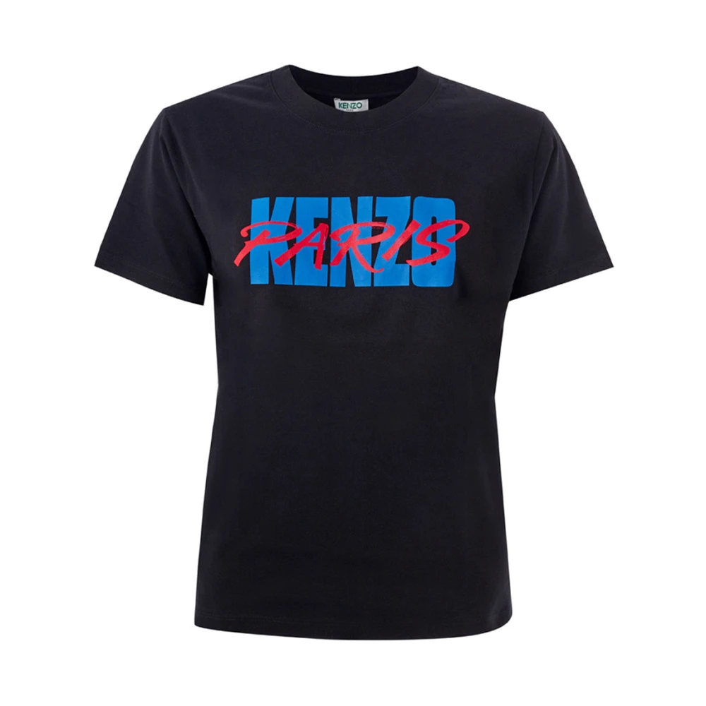 Kenzo Zwart Katoenen T-Shirt Contrasterend Voorlogo Black Heren