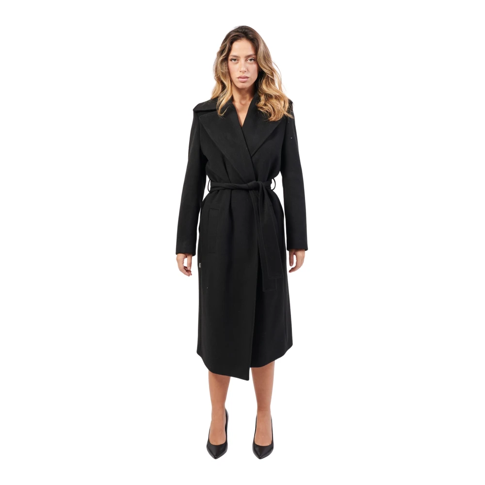 Jijil Zwarte Lange Jas met Riem Sluiting Black Dames