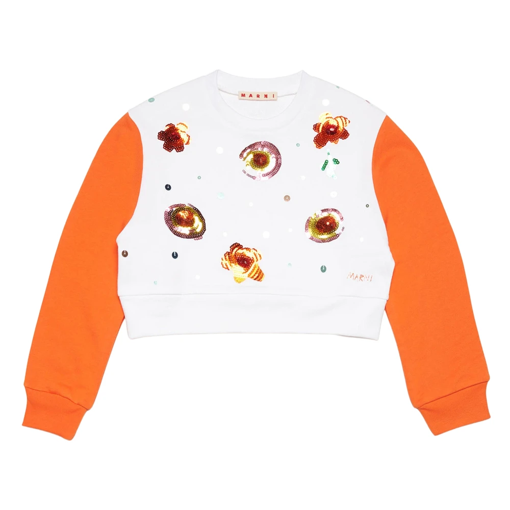Marni , Kids Sweatshirts, Female, Multicolor, 12 Y, Girls Embellished Flower Sweatshirt In Orange
