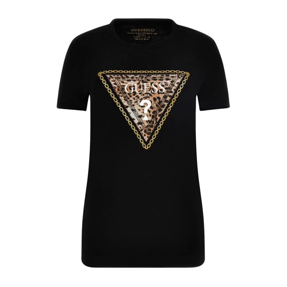Guess Driehoek Logo Strass T-shirt Black Dames