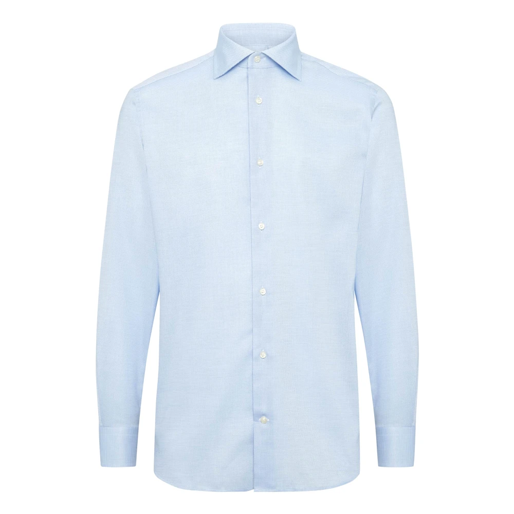 Boggi Milano Dobby Micro Fancy Windsor Kraag Hemd Slim Fit Blue Heren