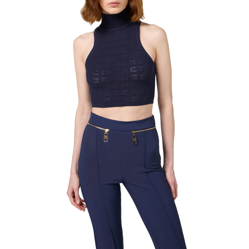 Elisabetta Franchi Blå Mesh Topp Blue, Dam