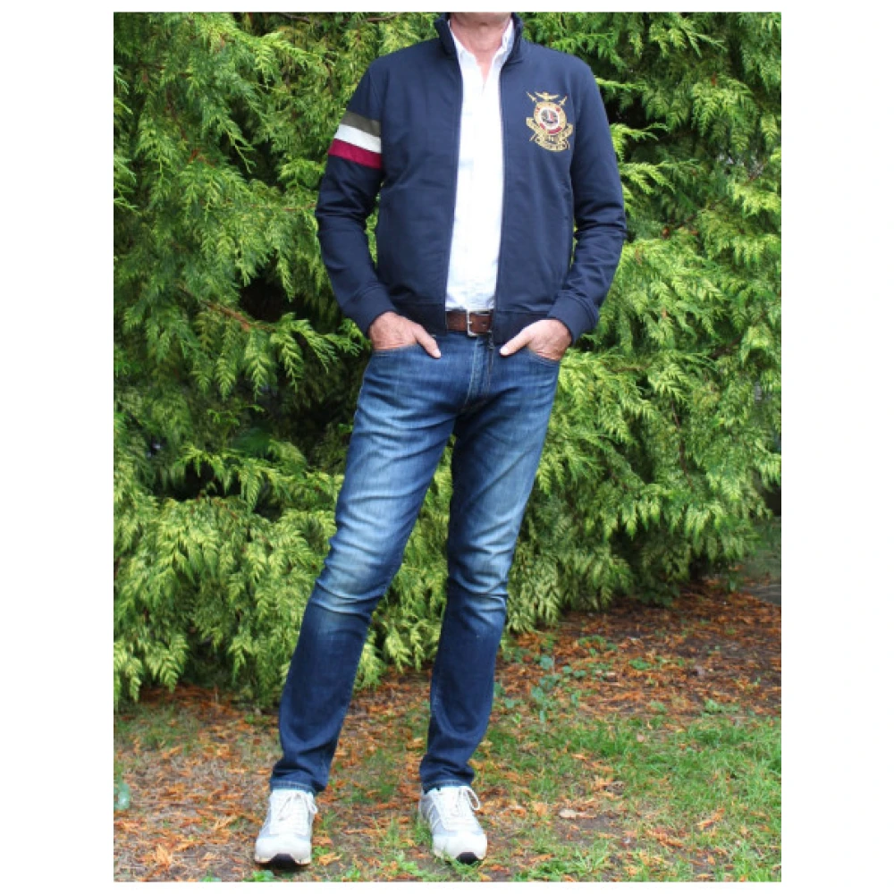 aeronautica militare Ritssluiting Katoenen Jas met Geborduurd Embleem Blue Heren