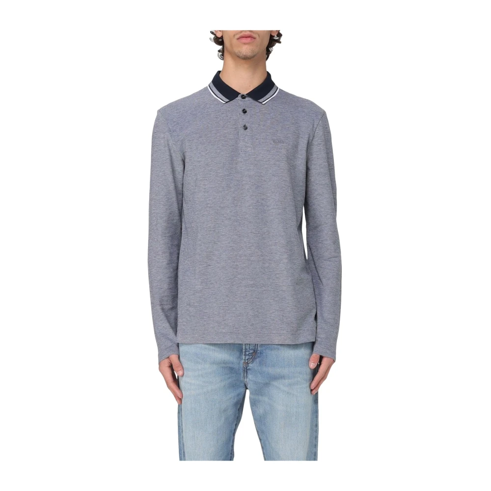 Hugo Boss Lange mouw katoenen poloshirt Blue Heren