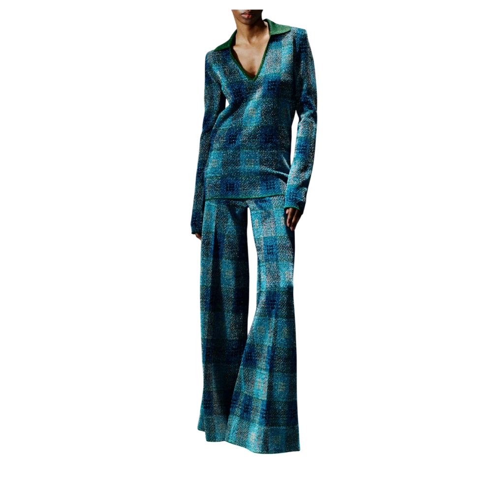 Circus Hotel Wijde Pijp Check Pixel Jacquard Broek Blue Dames