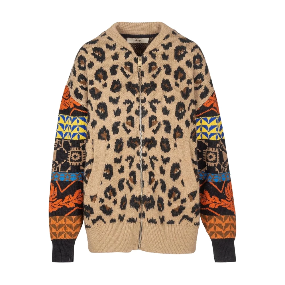 Akep Oversized Bomberjack met Animal Print Brown Dames