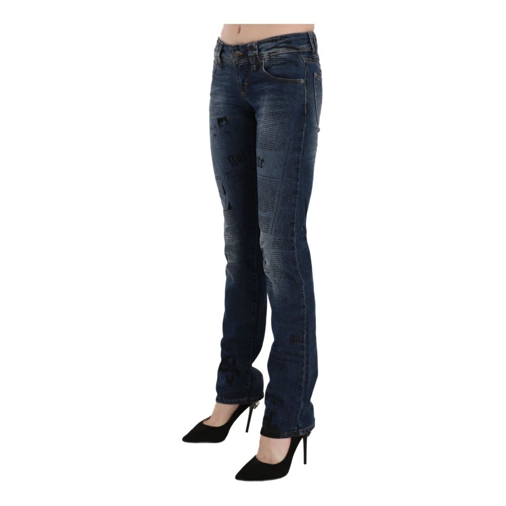 John Galliano Blauwe Krant Print Skinny Denim Broek Blue Dames