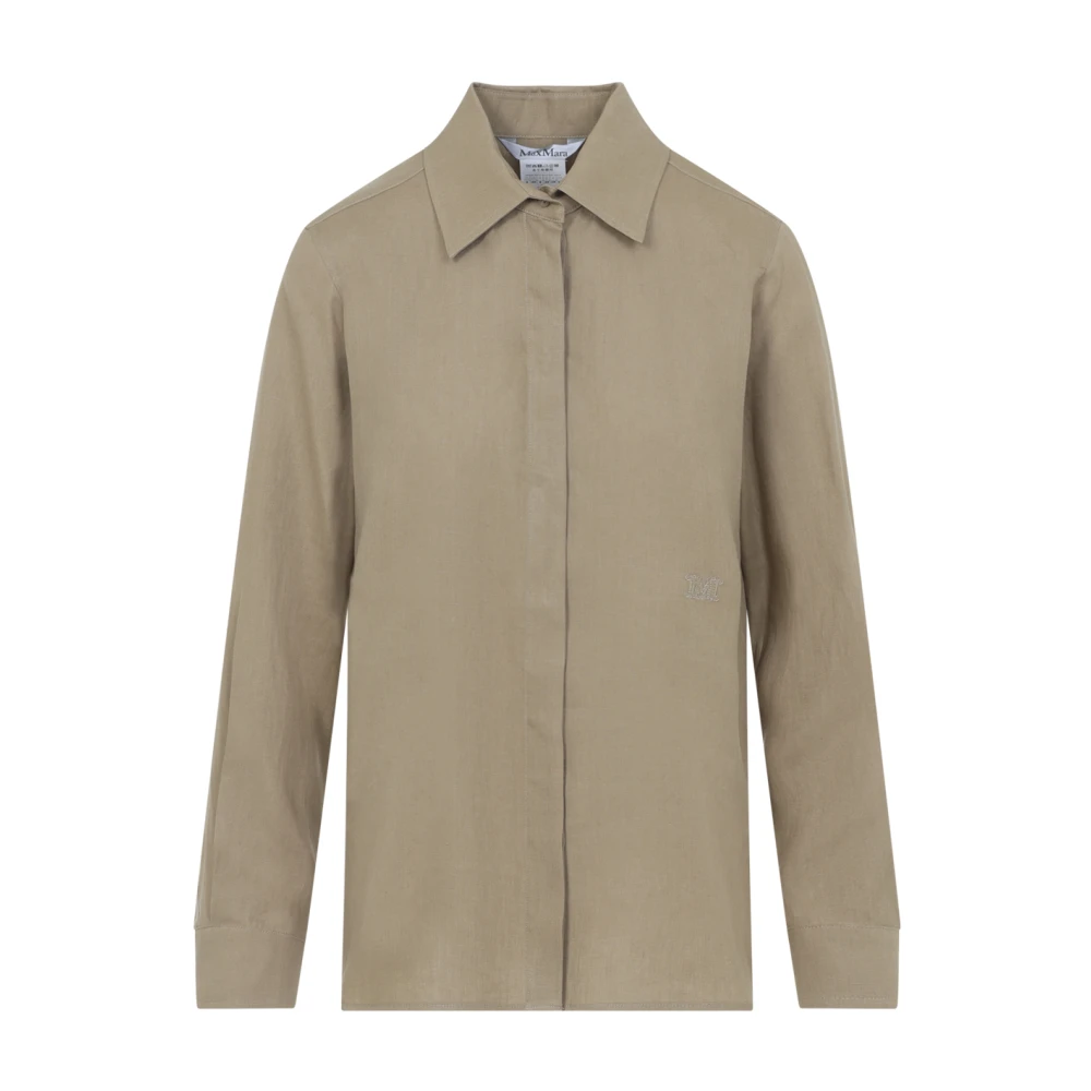 Max Mara Women's Brown Falasco Linen M Logo Shirt - Shirts - M - Blouses & Shirts