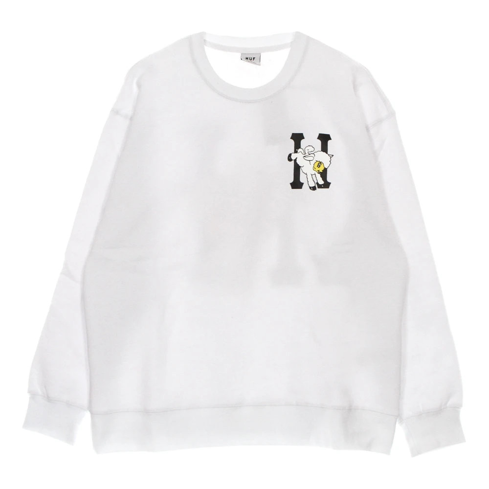 HUF Klassieke Flocked Crew Neck Sweatshirt Wit White Heren