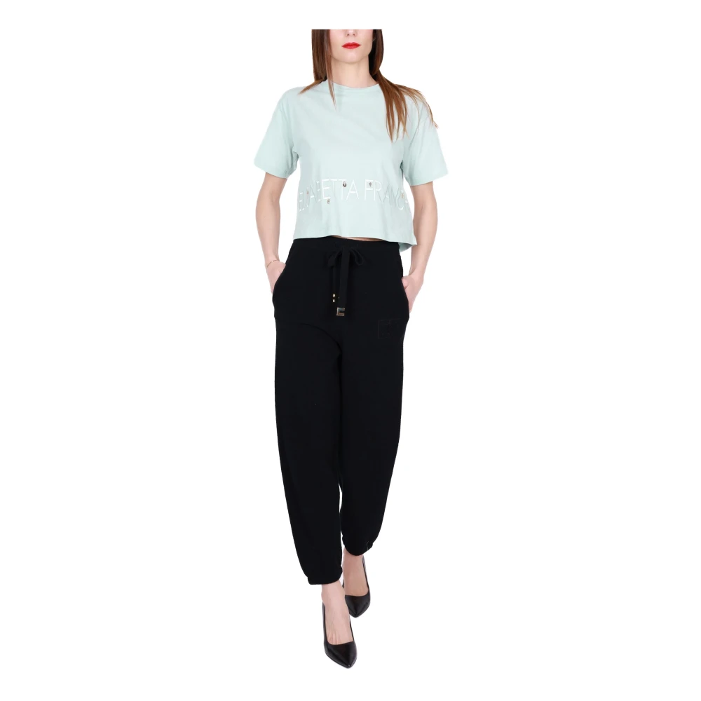 Elisabetta Franchi Zwarte katoenen joggerbroek met logo Black Dames