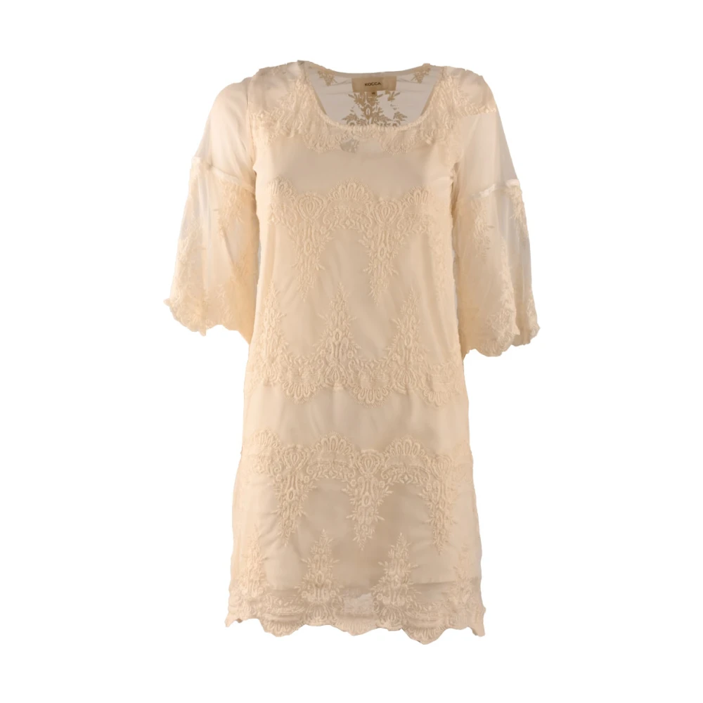 Kocca Elegante Korte Jurk met Kant Overlay Beige Dames