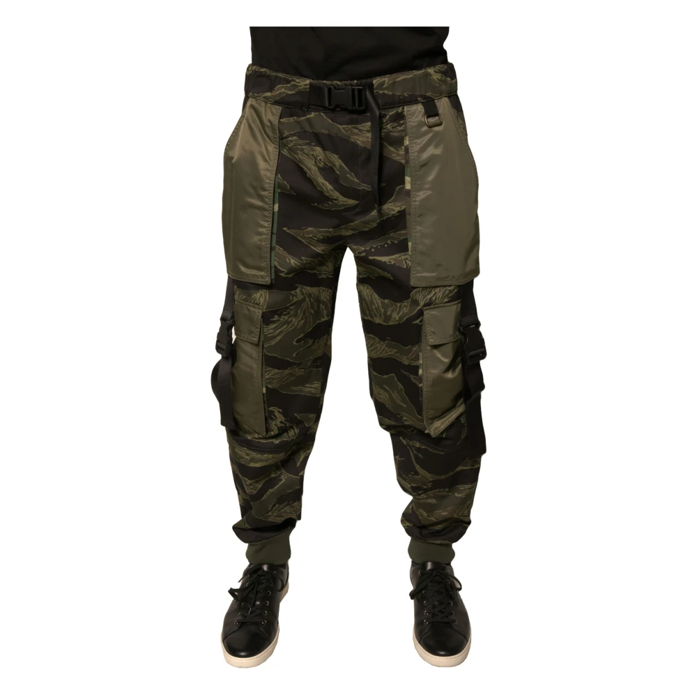 Dolce & Gabbana Men's Green Cargo Jogger Trousers With Buckle Small
