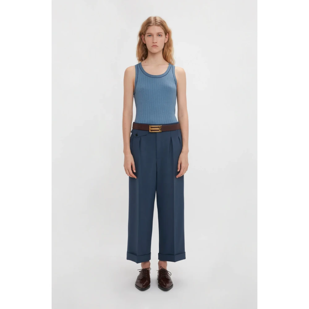 Victoria Beckham Blauwe Wide Leg Cropped Broek Blue Dames