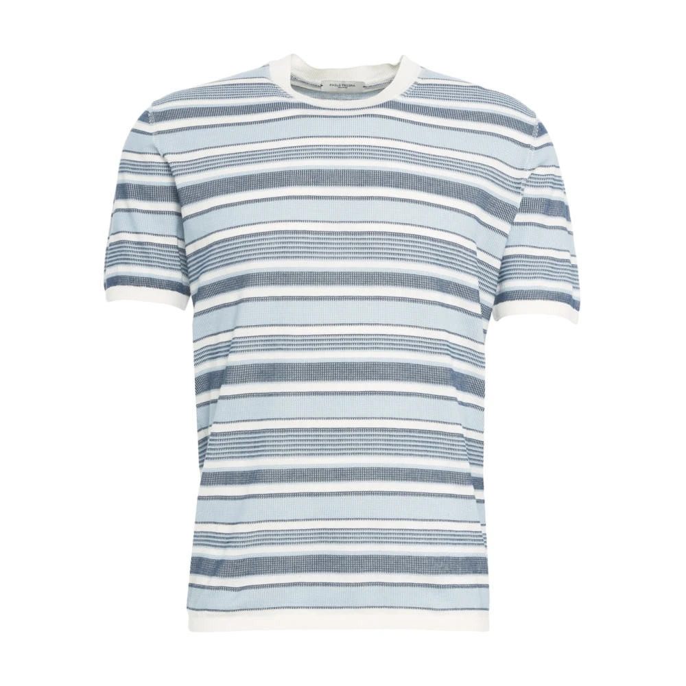 Paolo Pecora Blauw Gestreept Gebreid Crew Neck T-shirt Multicolor Heren